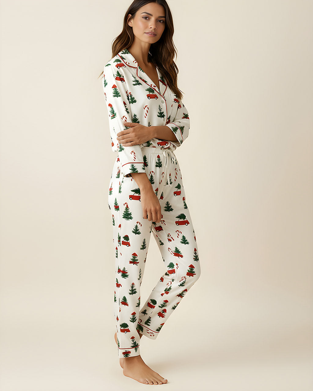 Christmas Tree Car Print Pajamas Set OMFORT