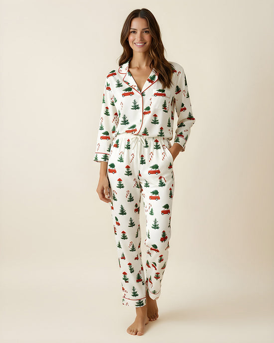 Christmas Tree Car Print Pajamas Set OMFORT