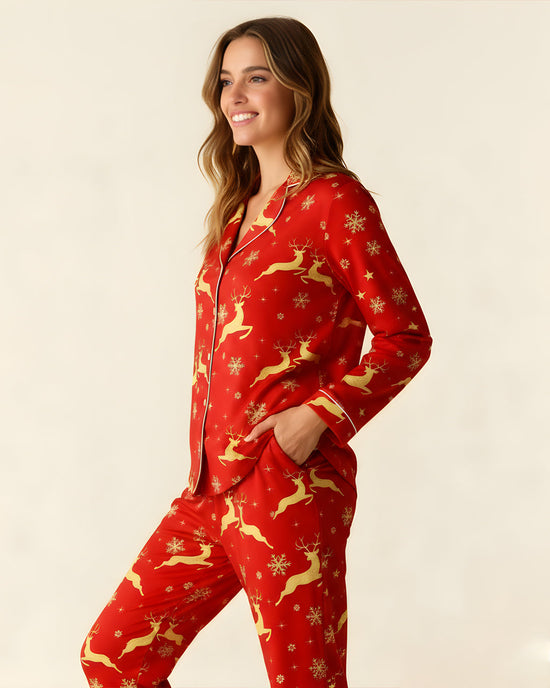 Christmas Reindeer Print Pajama Set OMFORT