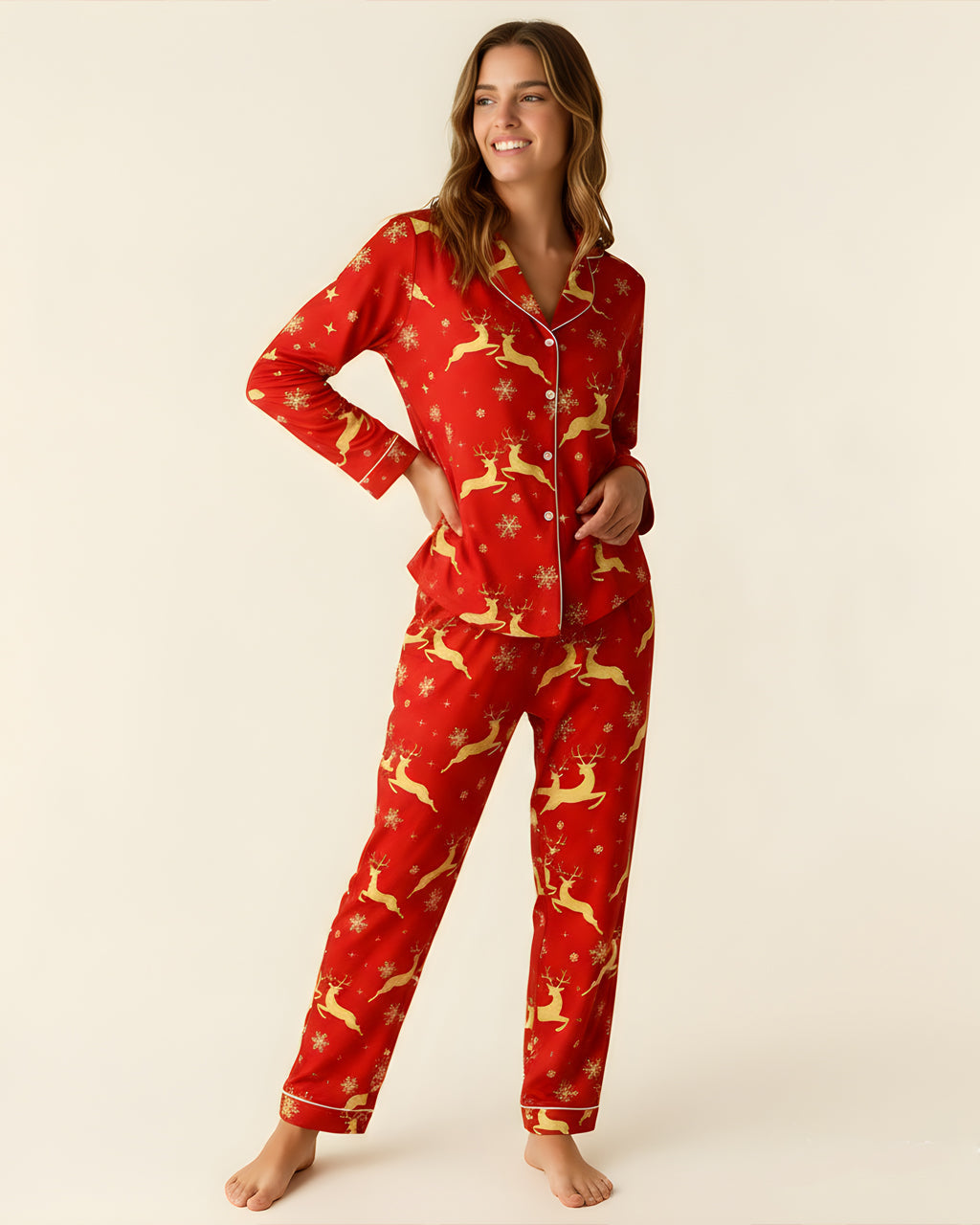 Christmas Reindeer Print Pajama Set OMFORT