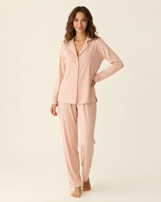 Solid Pink Blend Pajama Set OMFORT