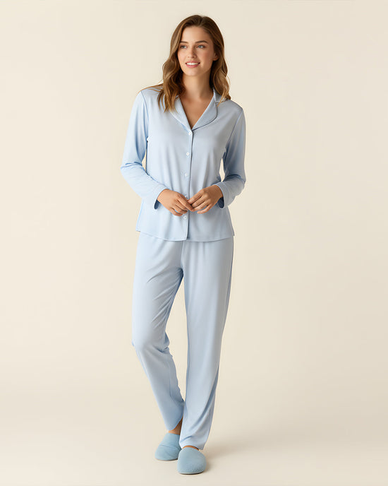 Blue Silky Satin Pajama Set OMFORT