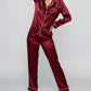 Comfy Solid Red Satin Pajama Set OMFORT