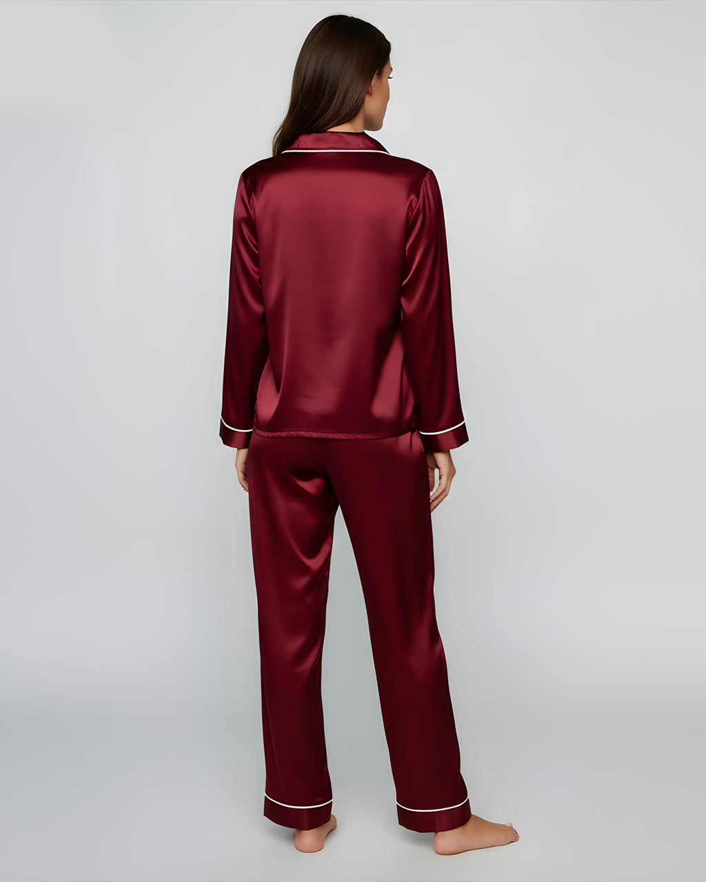 Comfy Solid Red Satin Pajama Set OMFORT