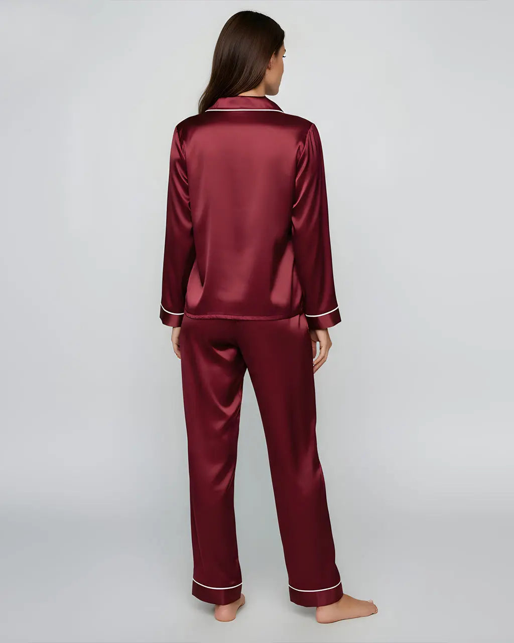 Comfy Solid Red Satin Pajama Set OMFORT