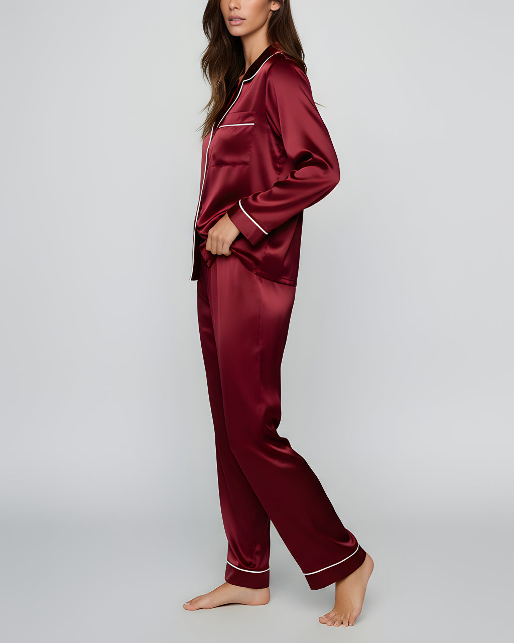 Comfy Solid Red Satin Pajama Set OMFORT