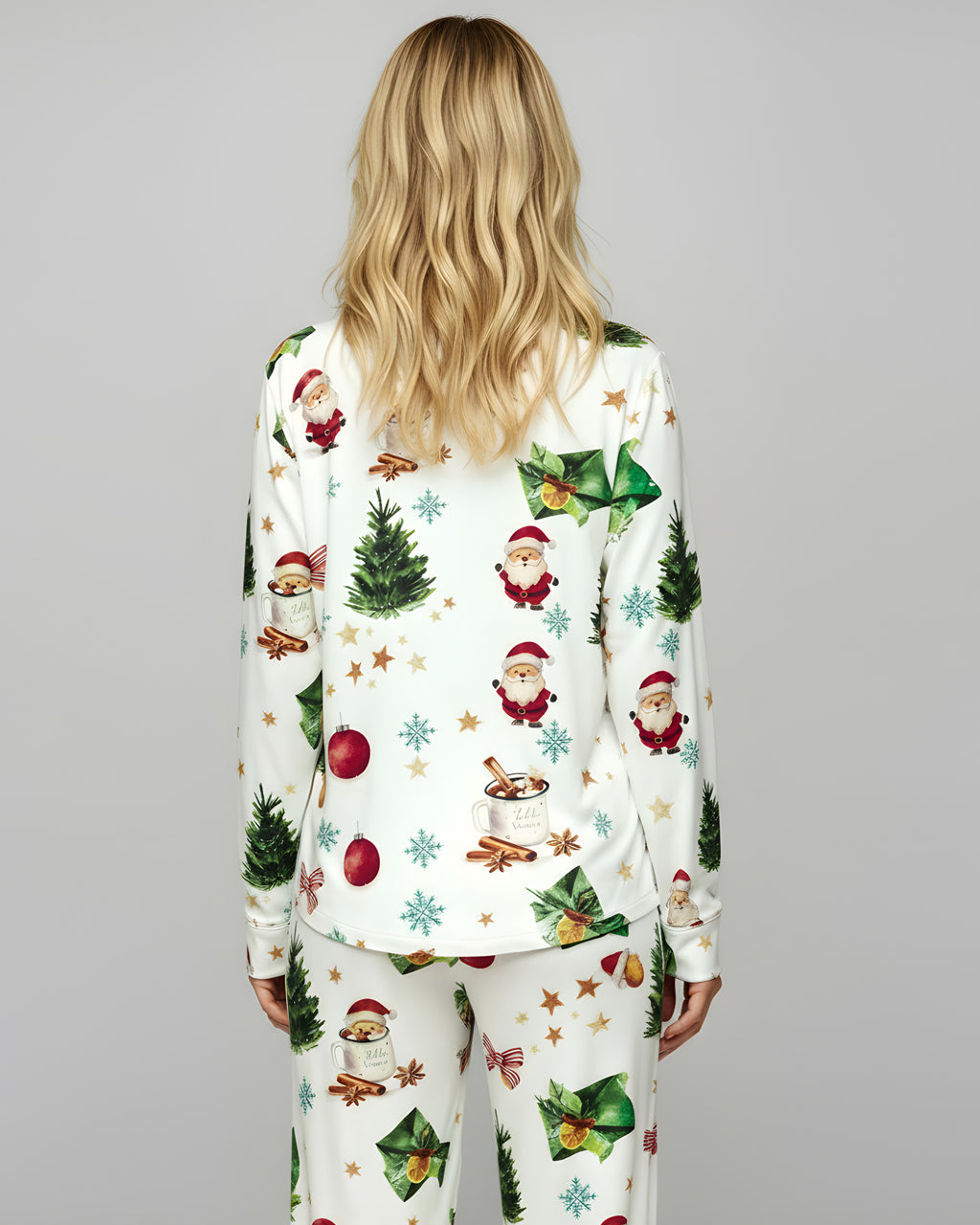 Christmas Santa Tree Print Pajama Set OMFORT