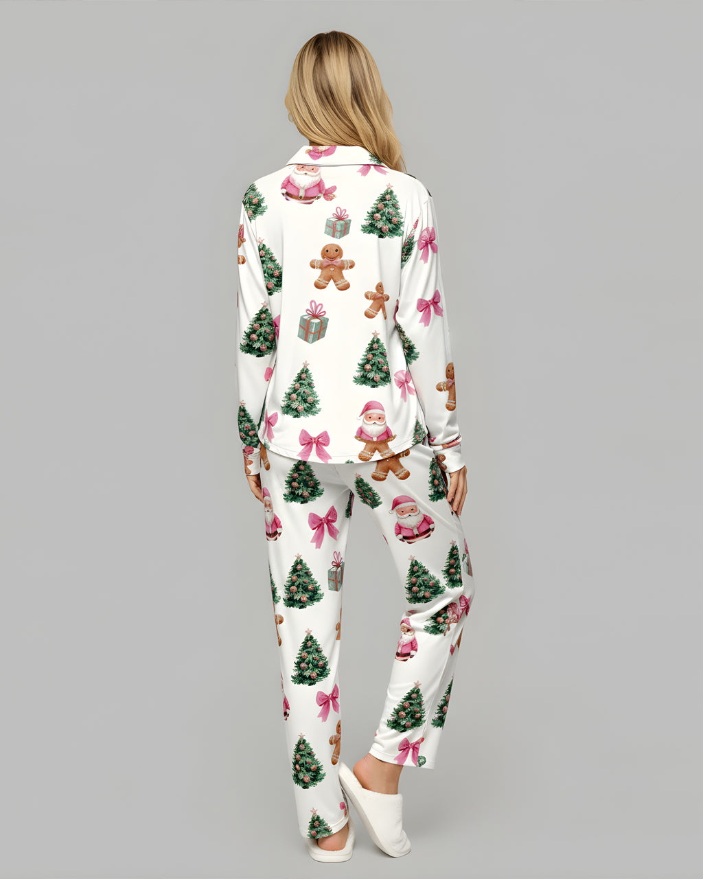 Christmas Gingerbread Man Bow Print Pajama Set OMFORT
