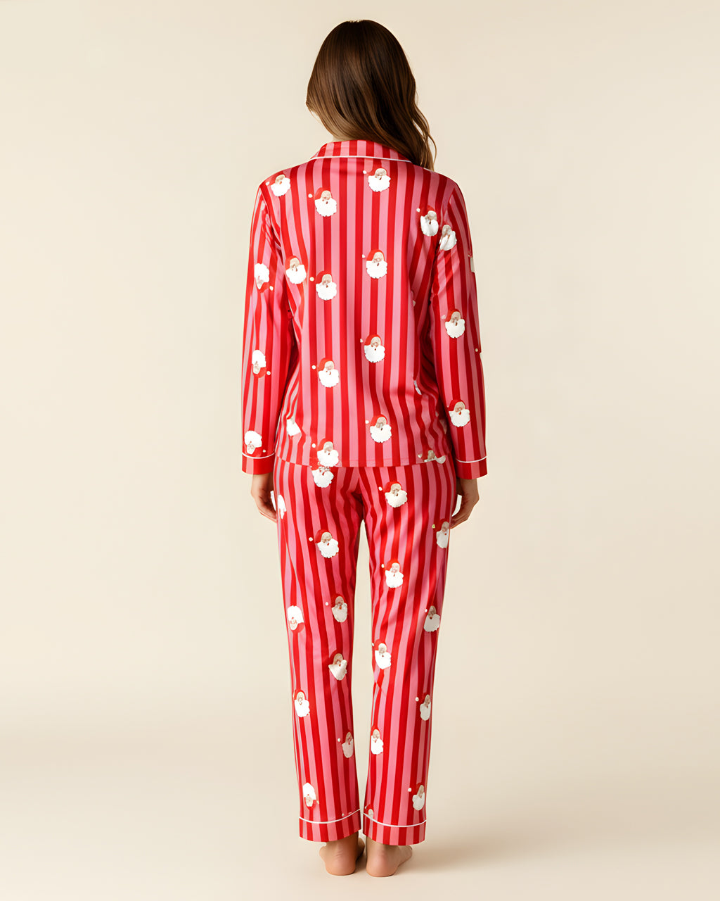 Christmas Santa Stripe Print Pajama Set OMFORT