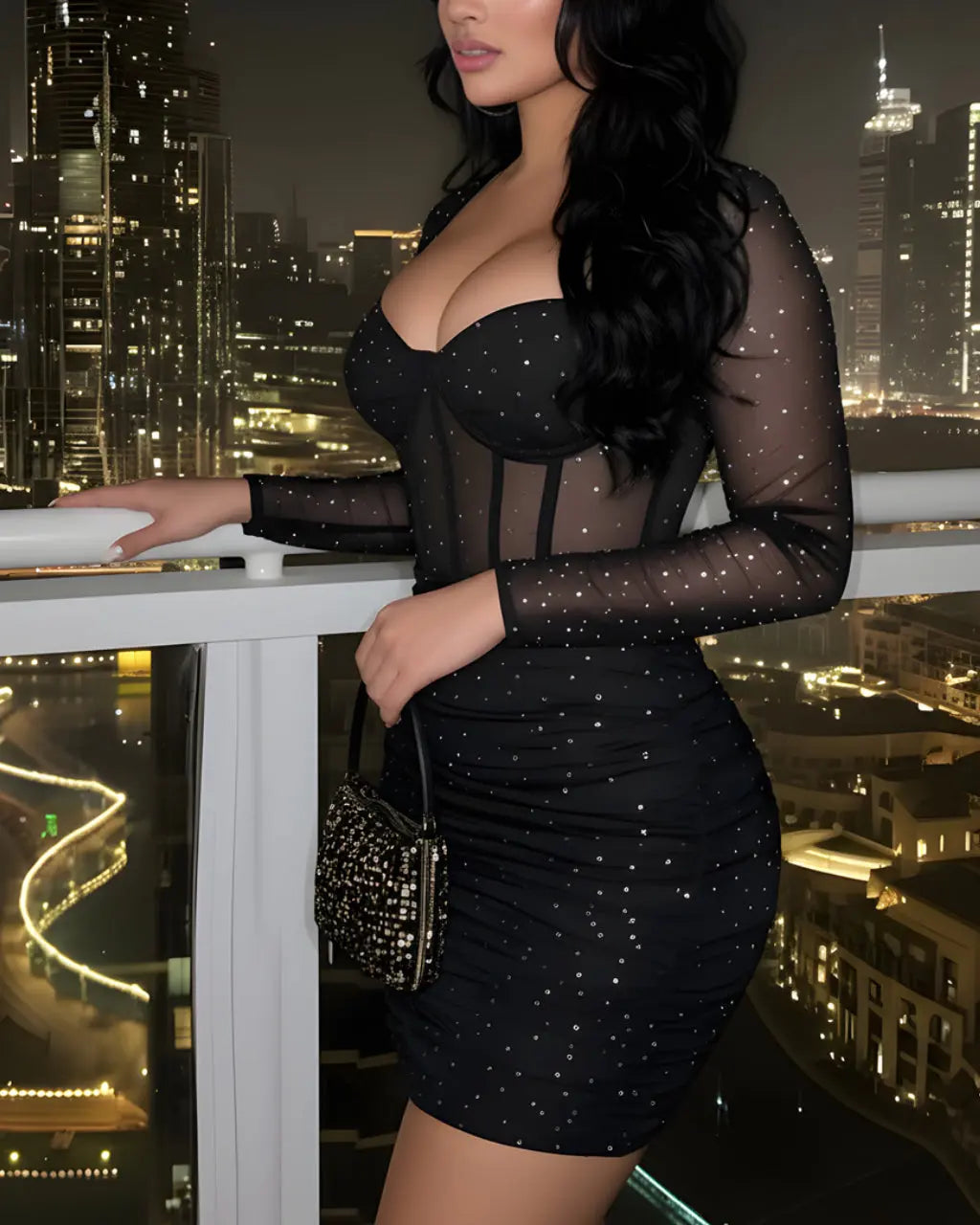 Mesh Polka Dot Ruffled Bodycon Mini Dress SOLACE