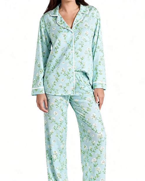 All-Over Floral Print Long Sleeve Pajama Set OMFORT