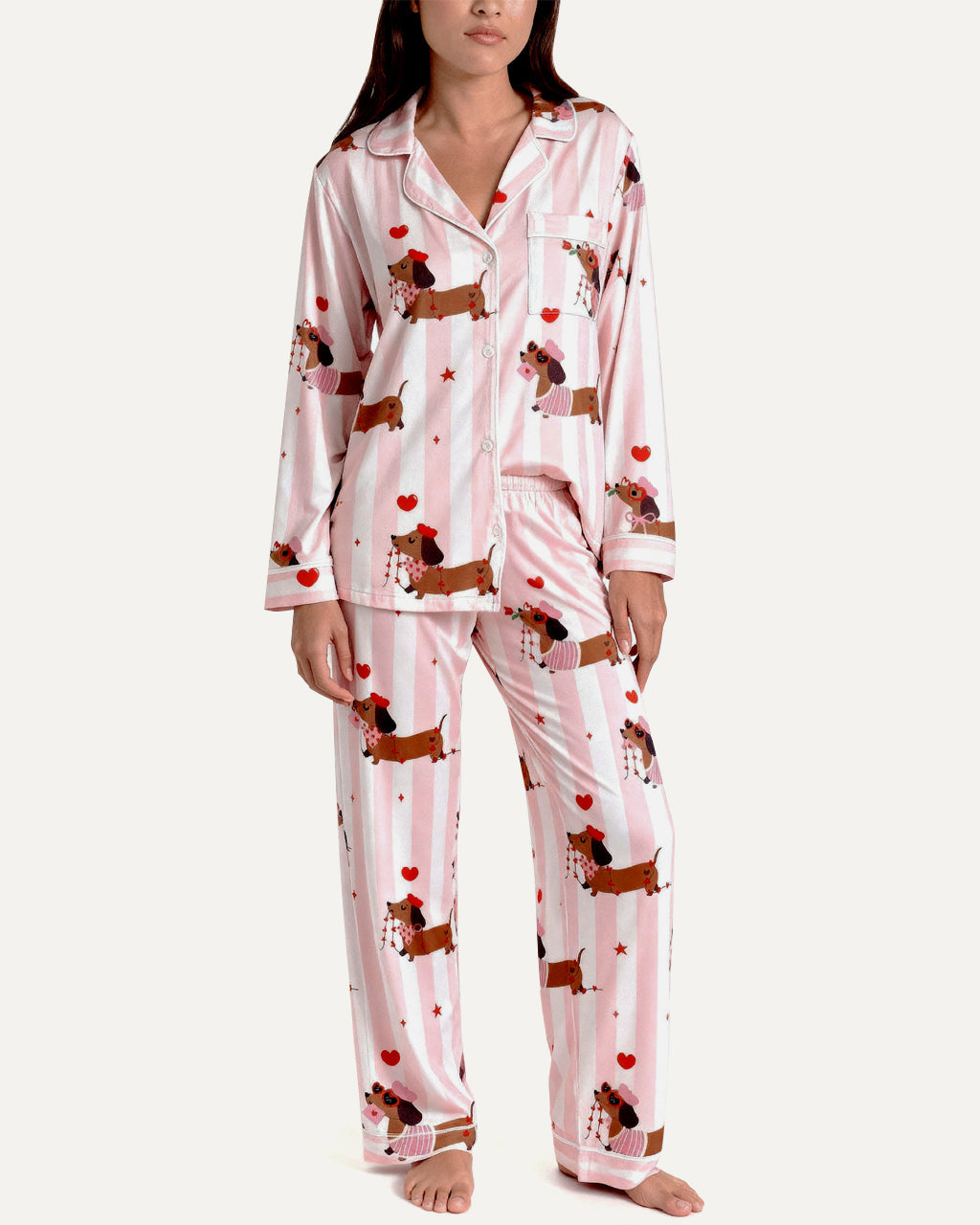 Groovy Valentine Dachshund Print Pajama Set OMFORT