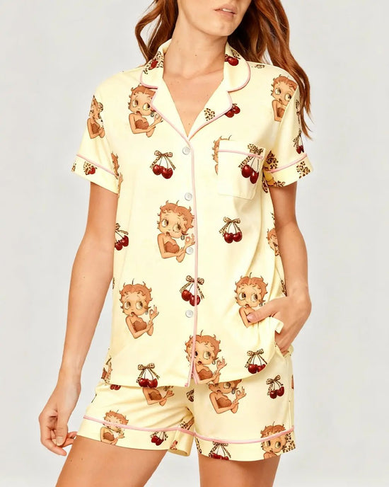 Betty Boop Cherry Print Pajama Set OMFORT
