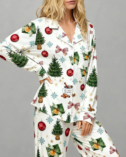 Christmas Tree Print Pajama Set OMFORT