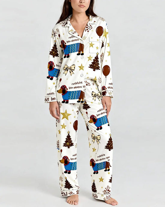Christmas Dachshund Print Pajama Set OMFORT