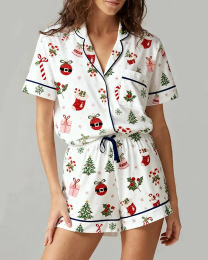 Christmas Snowflake Print Pajama Set OMFORT