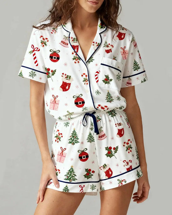 Christmas Snowflake Print Pajama Set OMFORT