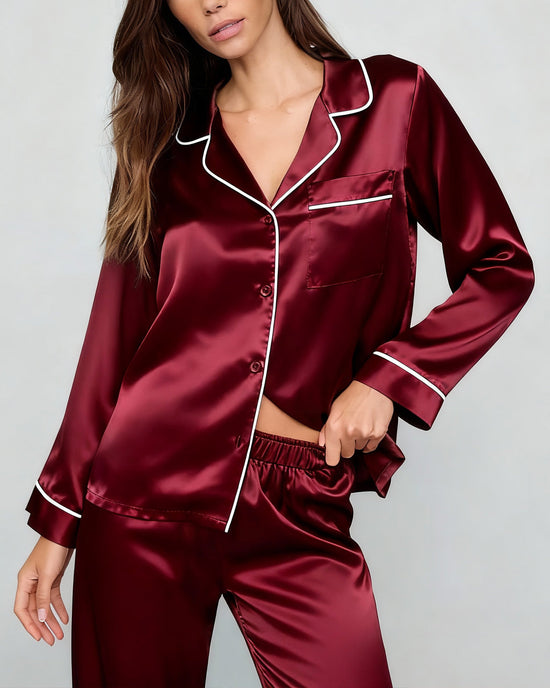 Comfy Solid Red Satin Pajama Set OMFORT