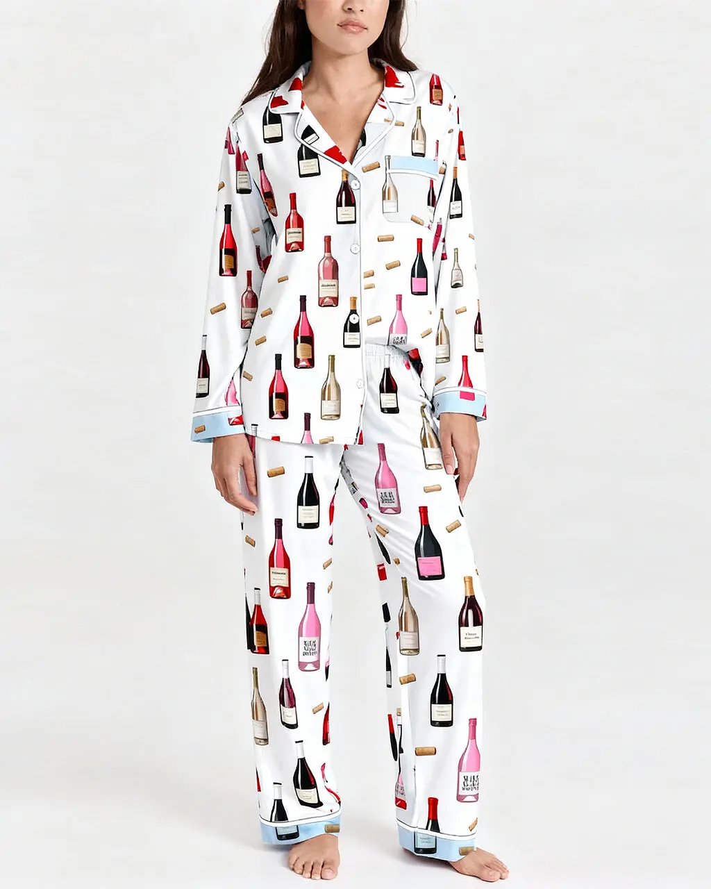 Wine Bottle Print Pajama Set OMFORT