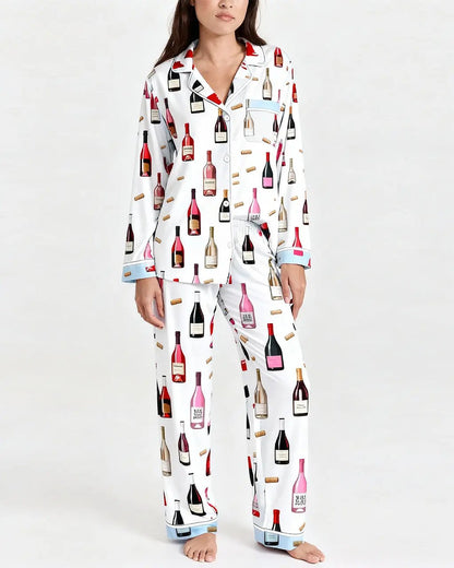 Wine Bottle Print Pajama Set OMFORT