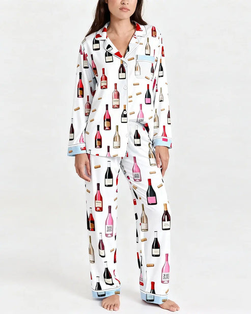 Wine Bottle Print Pajama Set OMFORT