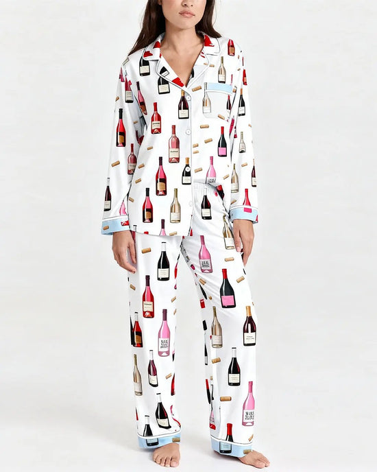 Wine Bottle Print Pajama Set OMFORT