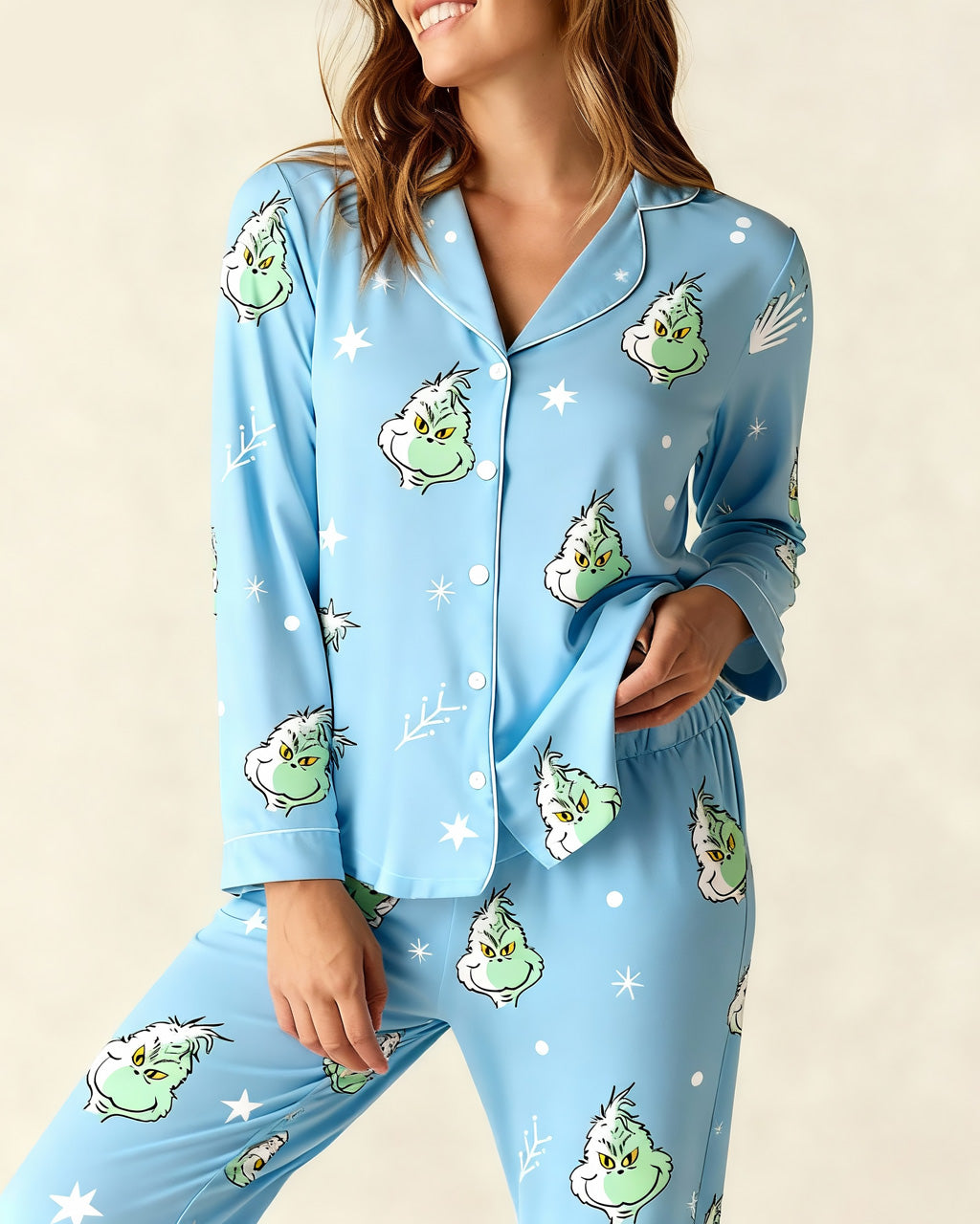 The Grinch Print Silky Pajama Set OMFORT