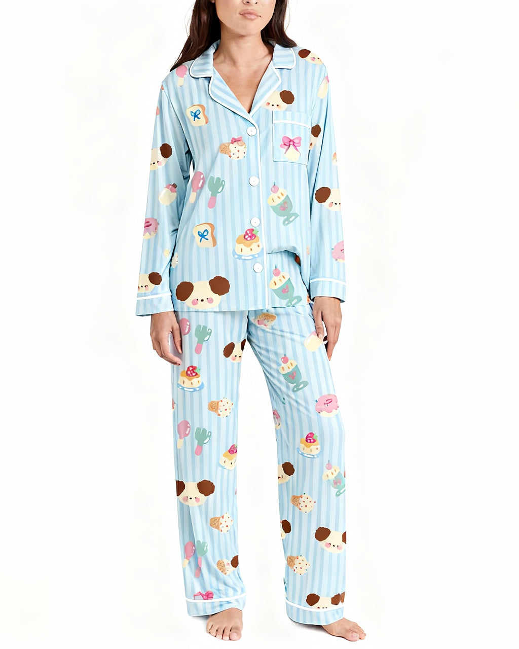 Cartoon Puppy Dessert Print Pajama Set OMFORT