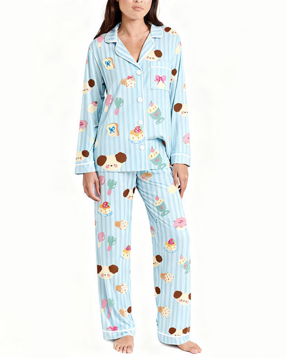 Cartoon Puppy Dessert Print Pajama Set OMFORT