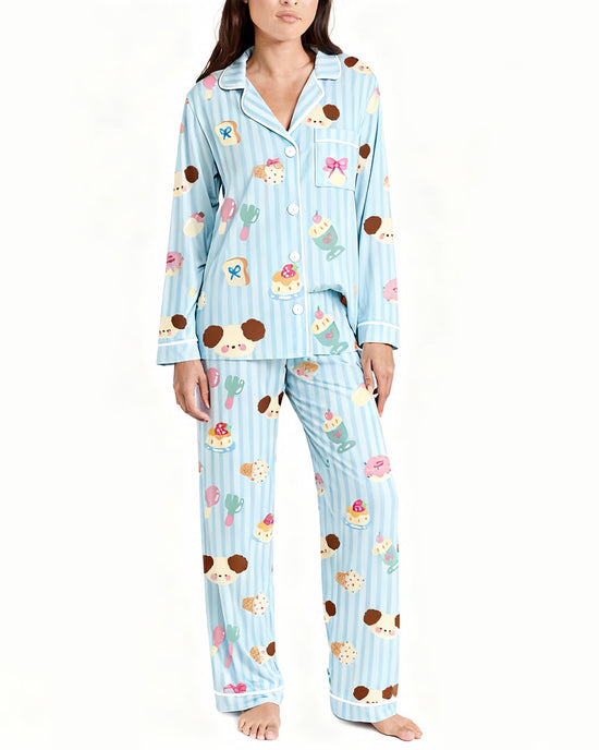 Cartoon Puppy Dessert Print Pajama Set OMFORT