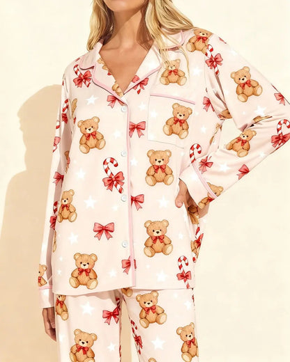 Christmas Teddy Print Pajama Set OMFORT