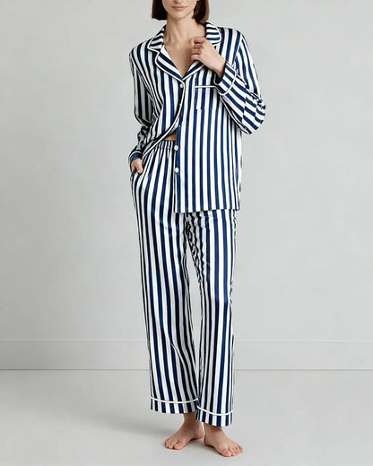 Full Length Stripe Print Pajama Set OMFORT