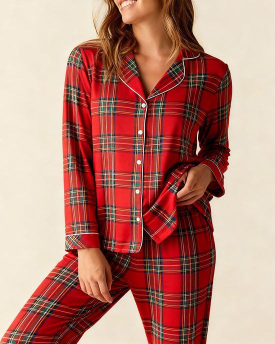 Christmas Red Plaid Print Pajama Set OMFORT