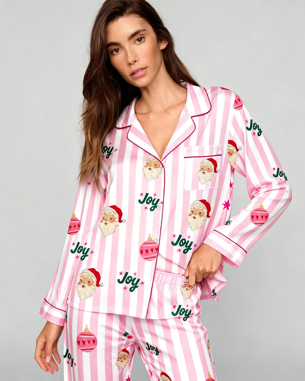 Christmas Santa Stripe Print Pajama Set OMFORT