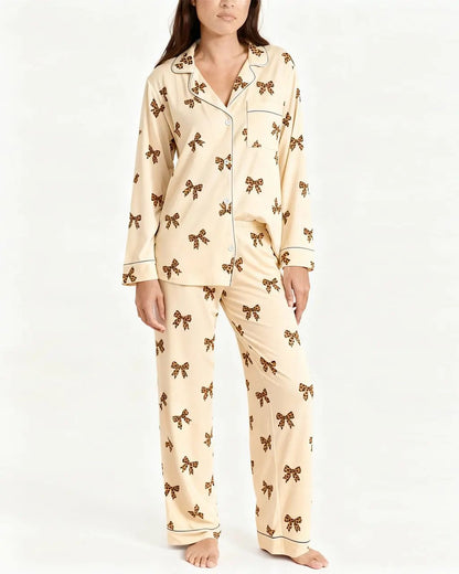 Bow Leopard Print Pajama Set OMFORT