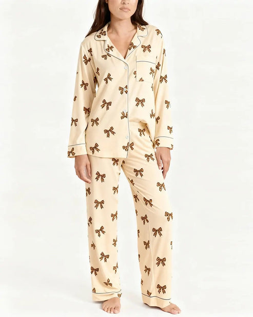 Bow Leopard Print Pajama Set OMFORT