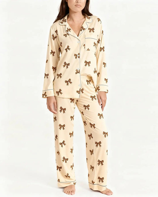 Bow Leopard Print Pajama Set OMFORT