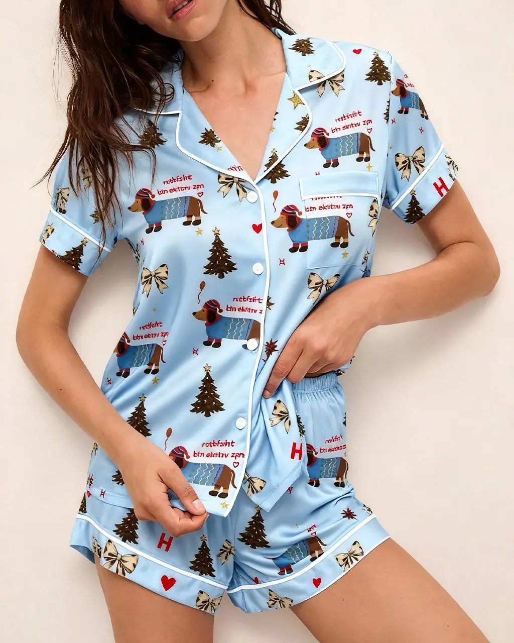 Adorable Christmas Dachshund Short Pajama Set OMFORT