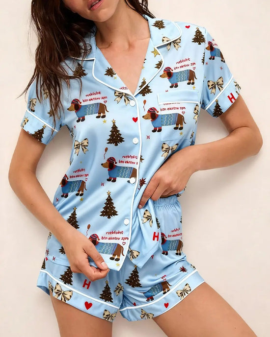 Adorable Christmas Dachshund Short Pajama Set OMFORT