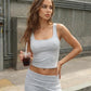 SOLACE  Grey Ribbed Knit Slim Fit Cropped Top Long Pants Casual Set?
