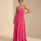 SOLACE  Fuchsia Pink Pleated Fabric Flowy Fit Maxi Dress?