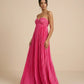 SOLACE  Fuchsia Pink Pleated Fabric Flowy Fit Maxi Dress?