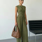 SOLACE  Army Green Sleeveless Wrap Top Wide Leg Pants Set?