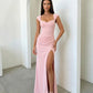 SOLACE  Pink Sweetheart Neck Cap Sleeve High Slit Mermaid Maxi Dress?