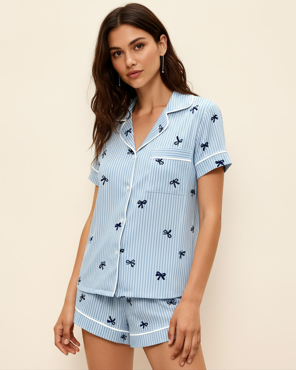 Stripe Bow Print Pajama Set OMFORT