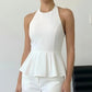 SOLACE  White Halter Neck Peplum Blouse?