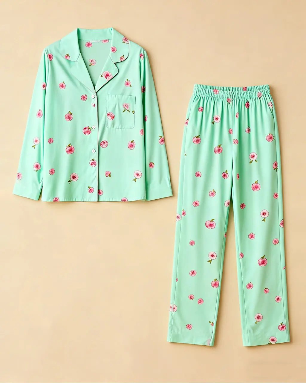 Peach Print Long-Sleeve Pajama Set OMFORT