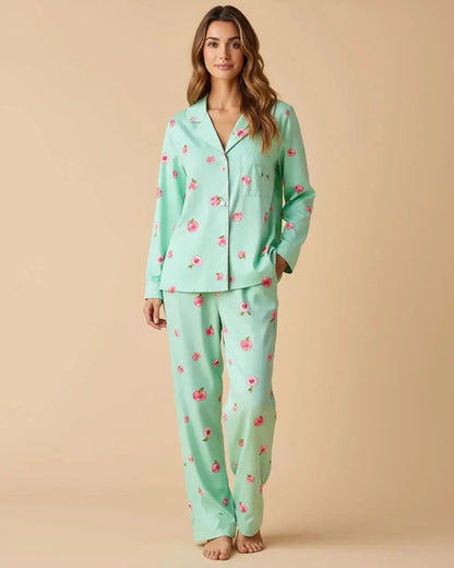 Peach Print Long-Sleeve Pajama Set OMFORT