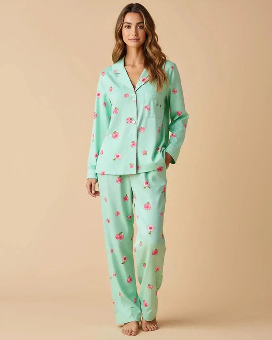 Peach Print Long-Sleeve Pajama Set OMFORT