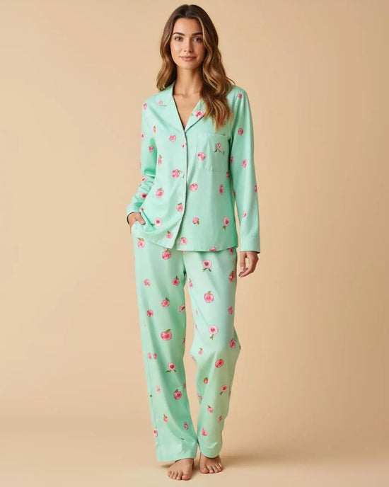Peach Print Long-Sleeve Pajama Set OMFORT